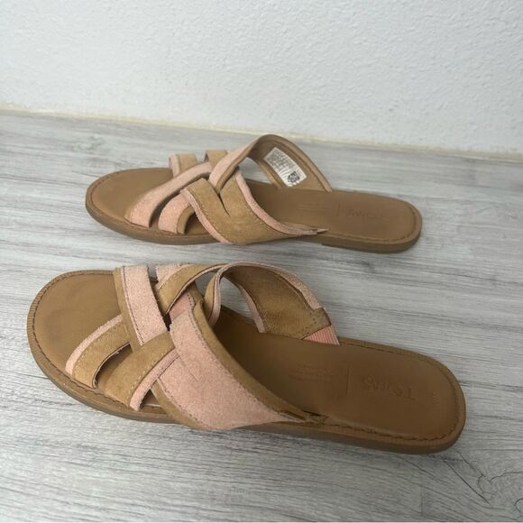 TOMS Val Slide Sandal Flip Flop style Size 7 Coral Pink & Tan - Picture 3 of 8
